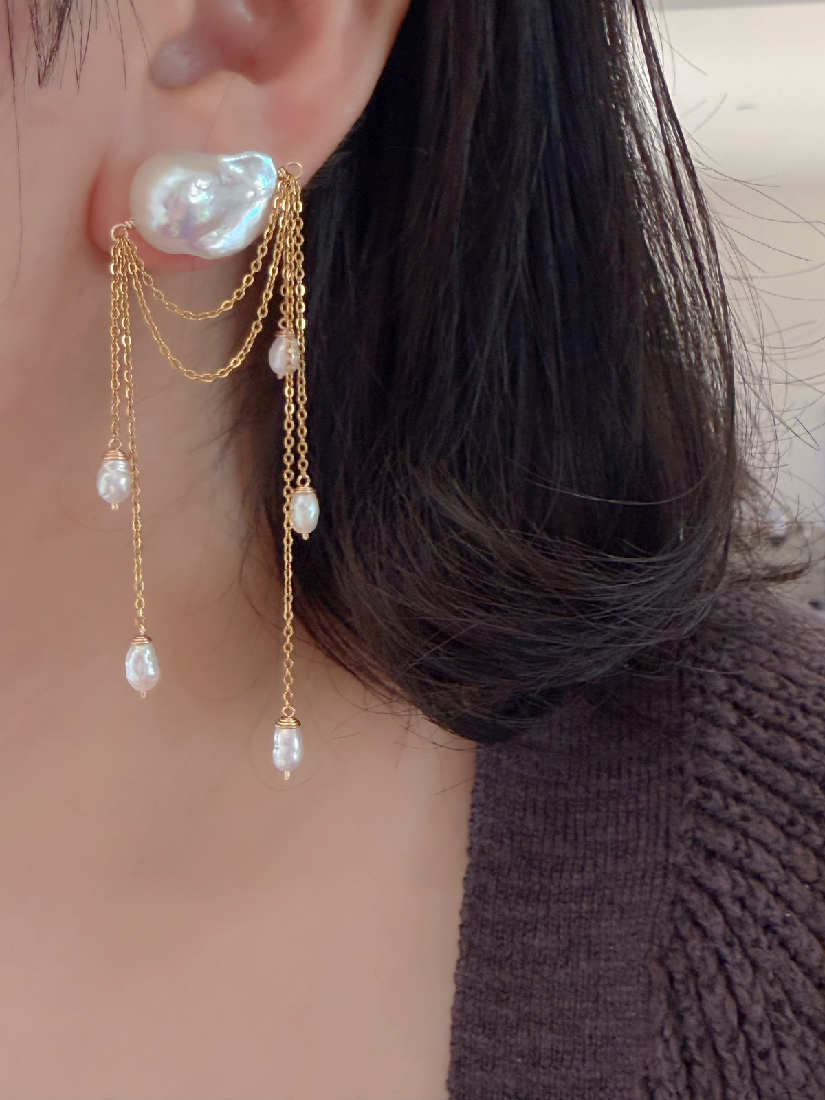 Ardelle Baroque Pearl Draped Chain Earrings