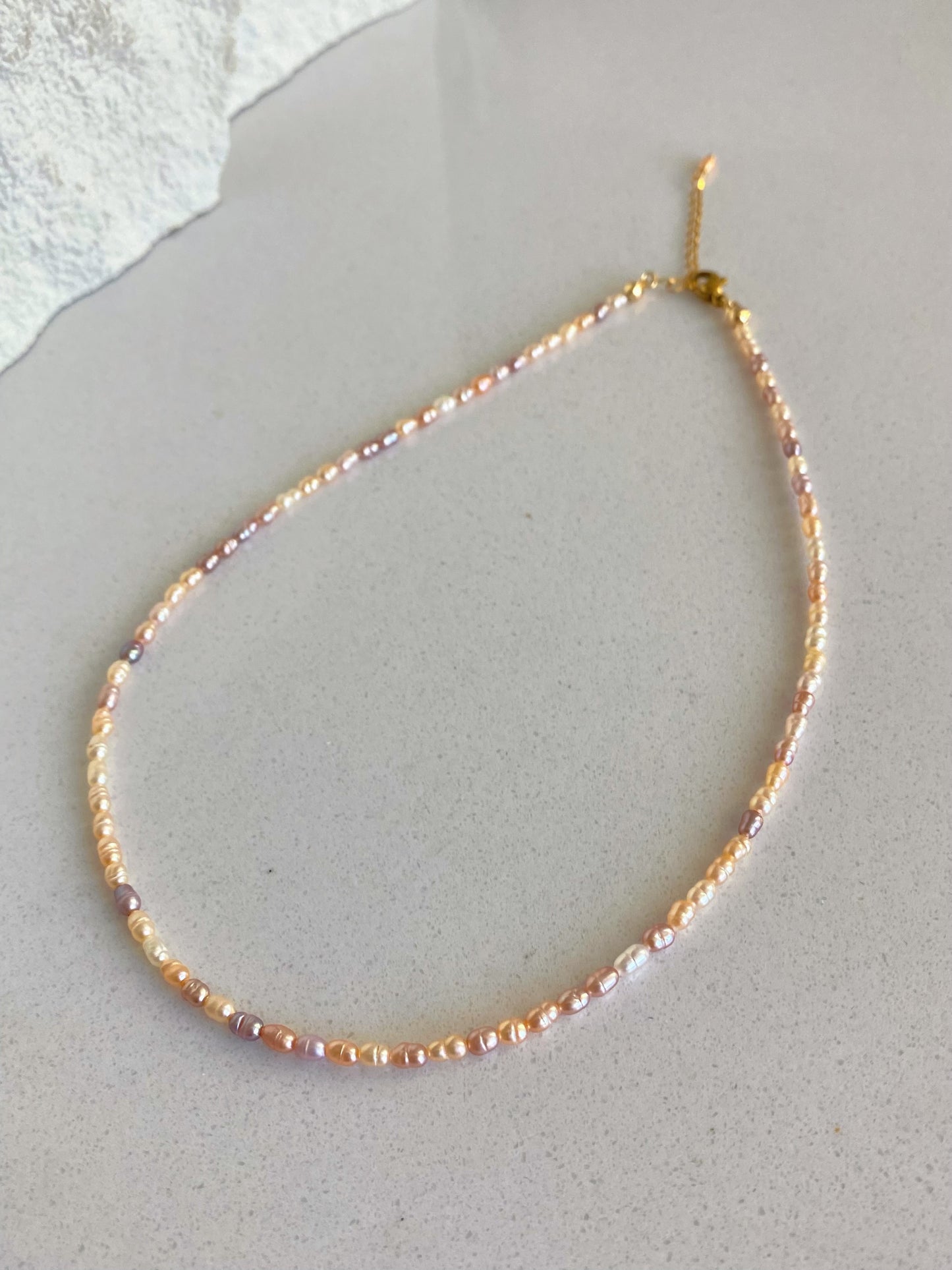 Natural Rice pearl 2-3mm Minimalist Maillard Color Rice Pearl chocker Necklace