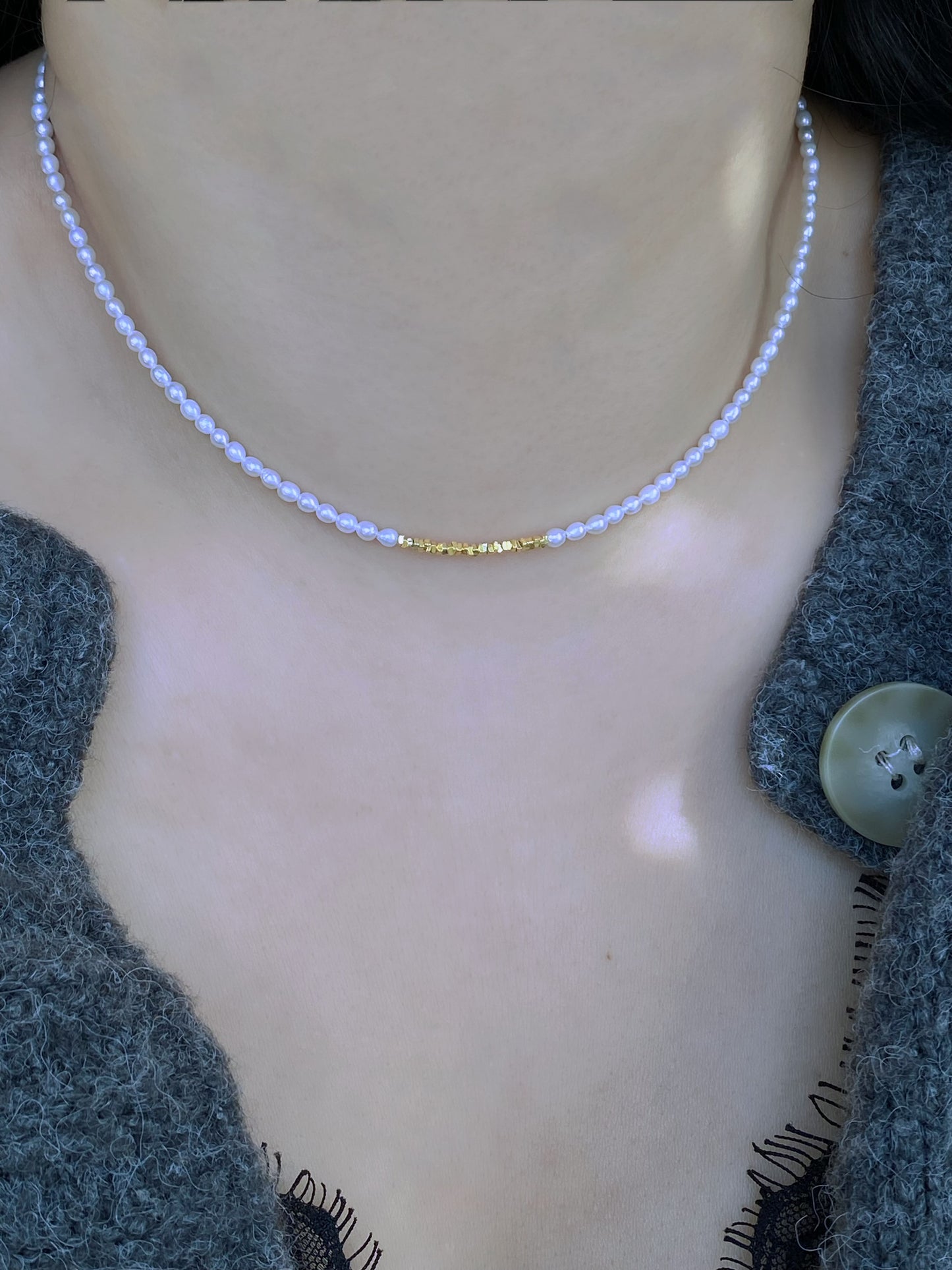 Elegant Tiny seed Pearl Necklace, 2mm+ Freshwater Pearls gold plated Silver Necklace Dainty Minimalist  Layering Necklace gift for her