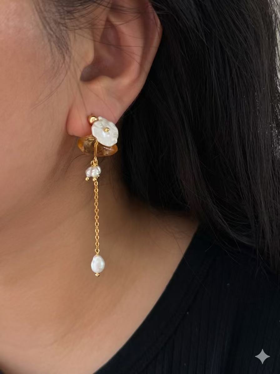 Citrine Baroque Pearl Dangle Earrings Fairycore Gemstone Jewelry