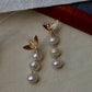 Triple Baroque Pearl Drop Earrings Gold Hummingbird Jewelry