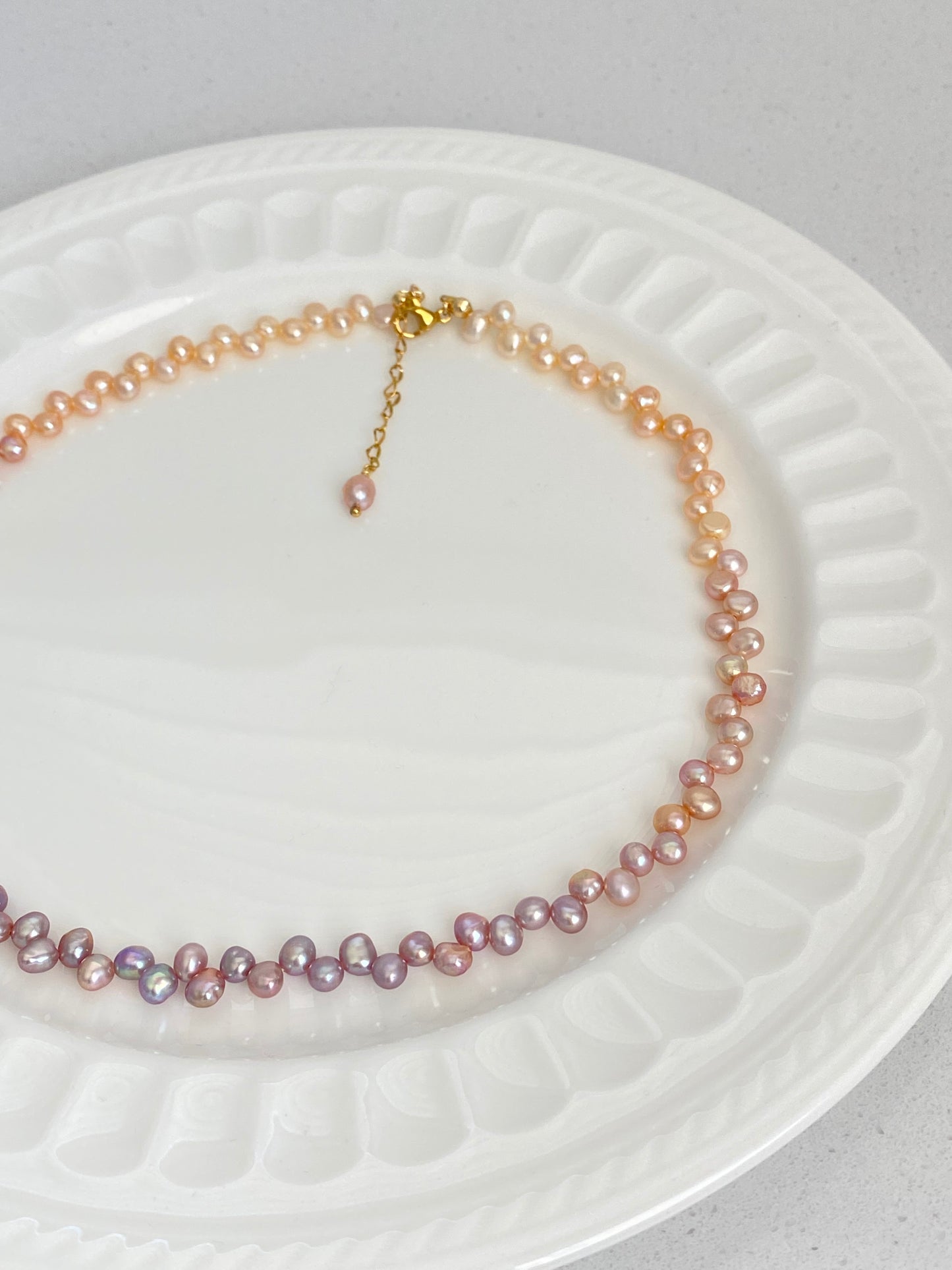 Tipsy Grape Gradient  Baroque Pearl Necklace Dreamy Wisteria Pearl Necklace 16’’ | Multi-Color Freshwater Petal Pearl Choker Gift for her