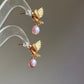 Gold Hummingbird Pearl Drop Earrings Nature Inspired Jewelry