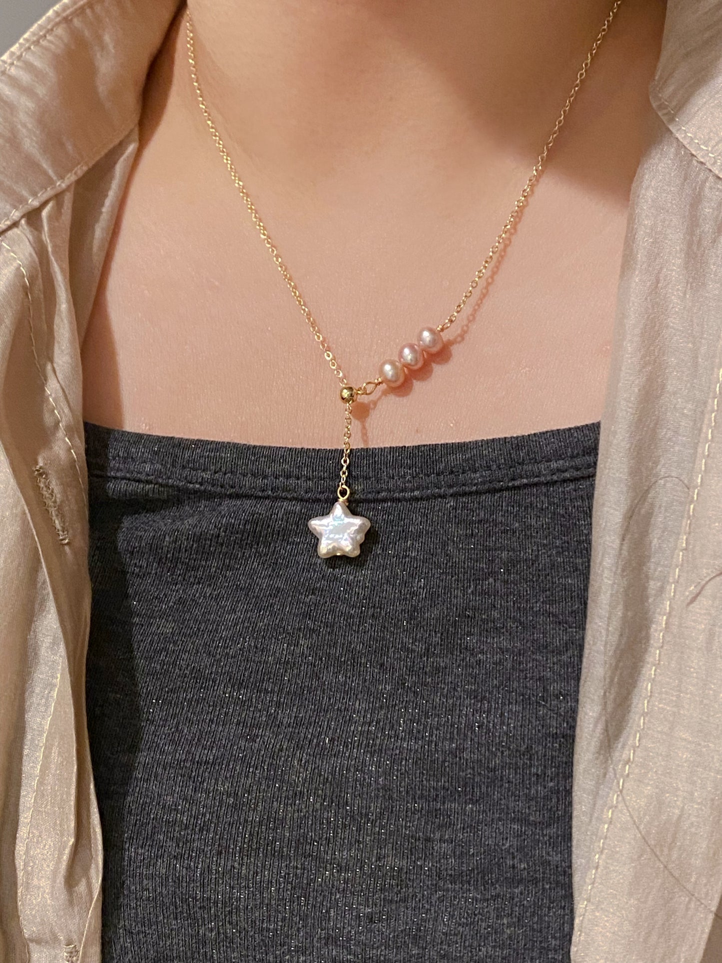 Natural freshwater baroque pearl star slice length necklace,christmas gift,gift for her