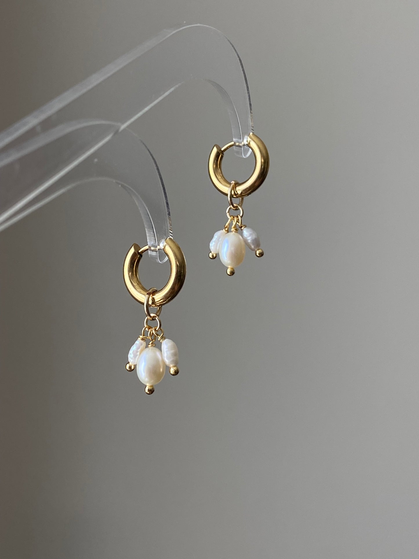 Handmade Triple Pearl 3-in-1 Hoop Earrings | Removable Freshwater Pearl Charm | Dainty Gold Hoops | Versatile Pearl Drop Earrings