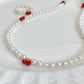 Cherry Pearl Necklace, Freshwater Pearl Choker, Handmade Fruit Jewelry, Dainty Pearl Ring, Summer Pearl Necklace, Cute Jewelry Gift for her