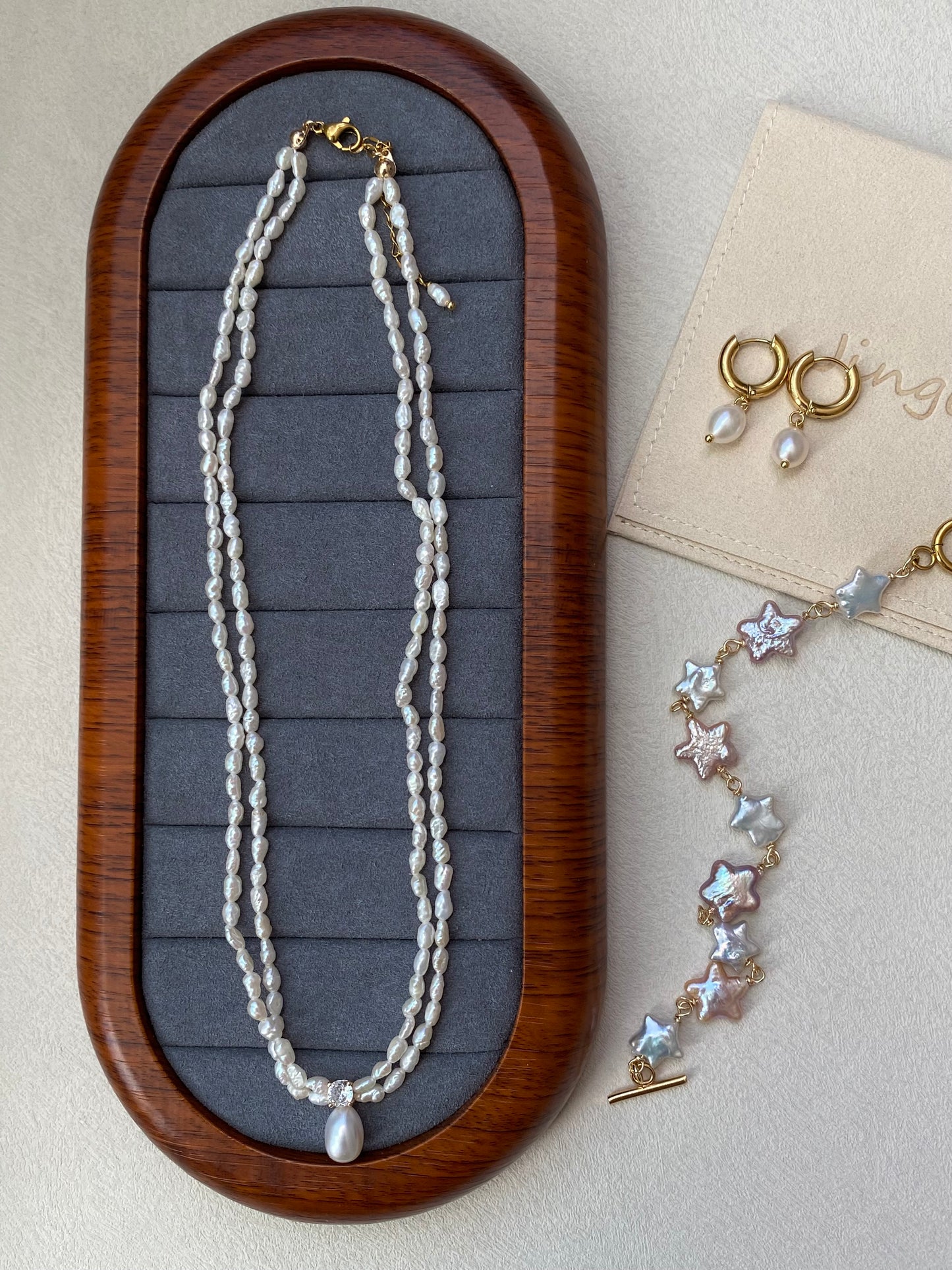 2-4MM Double Layer Pearl Necklace | Baroque Princess Style | Bridal Zircon Pendant | Elegant Wedding Gift for Her | 18K Gold Plated