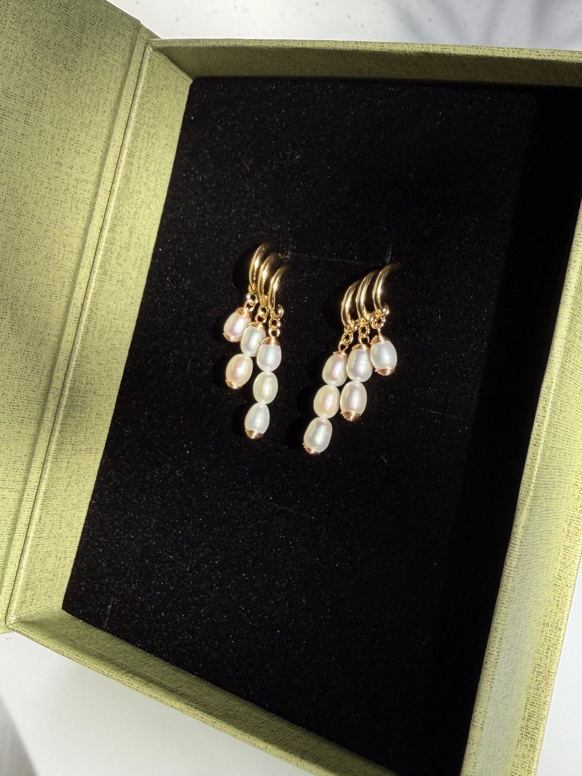TRINITY DROP | Faux Triple Piercing Pearl Earrings