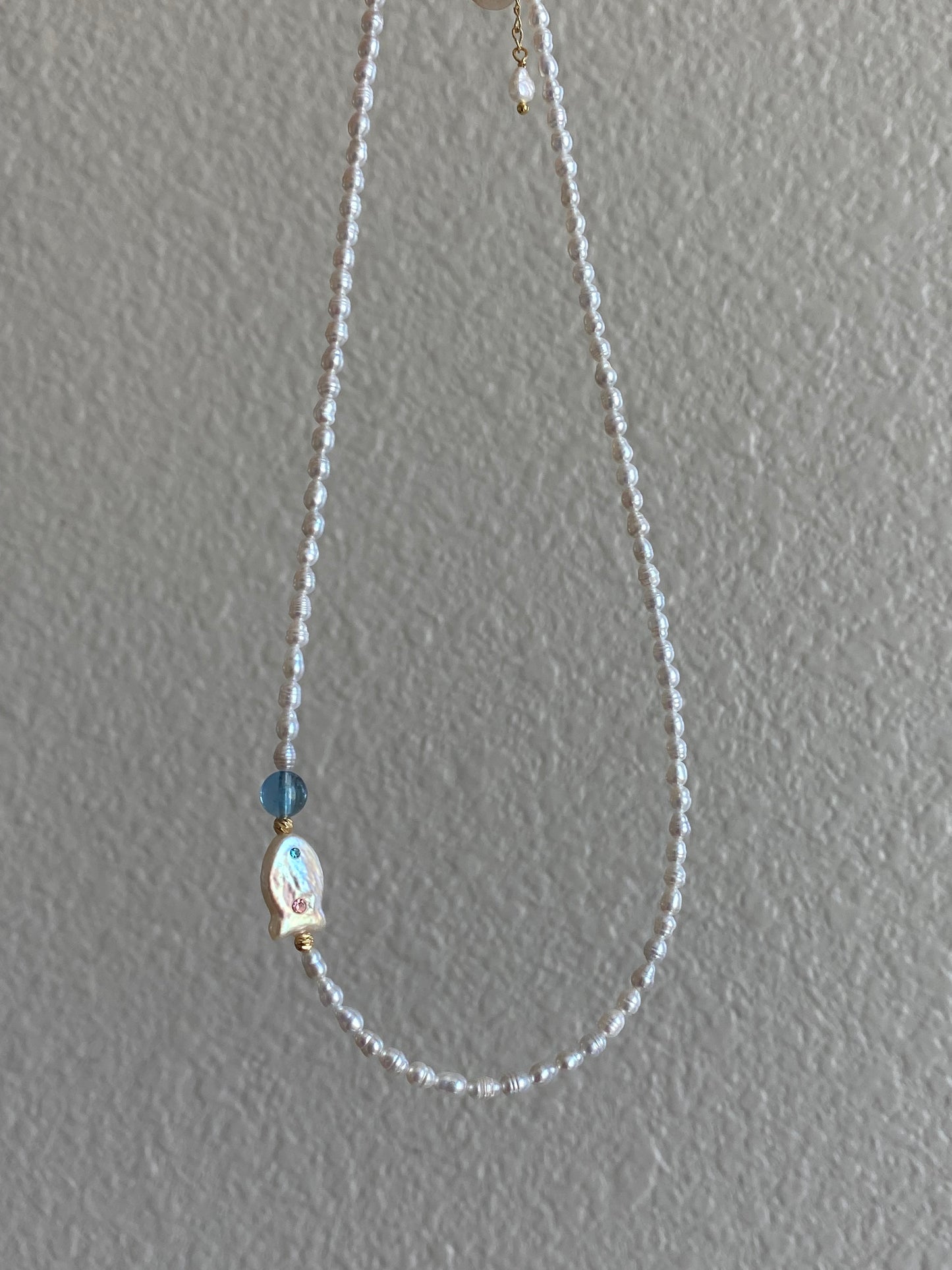 Handmade Baroque Fish Pearl Bead Chocker Necklace  Freshwater Pearl and Aquamarine Ocean Blue Necklace Bridesmaid Gift for Her birthday gift