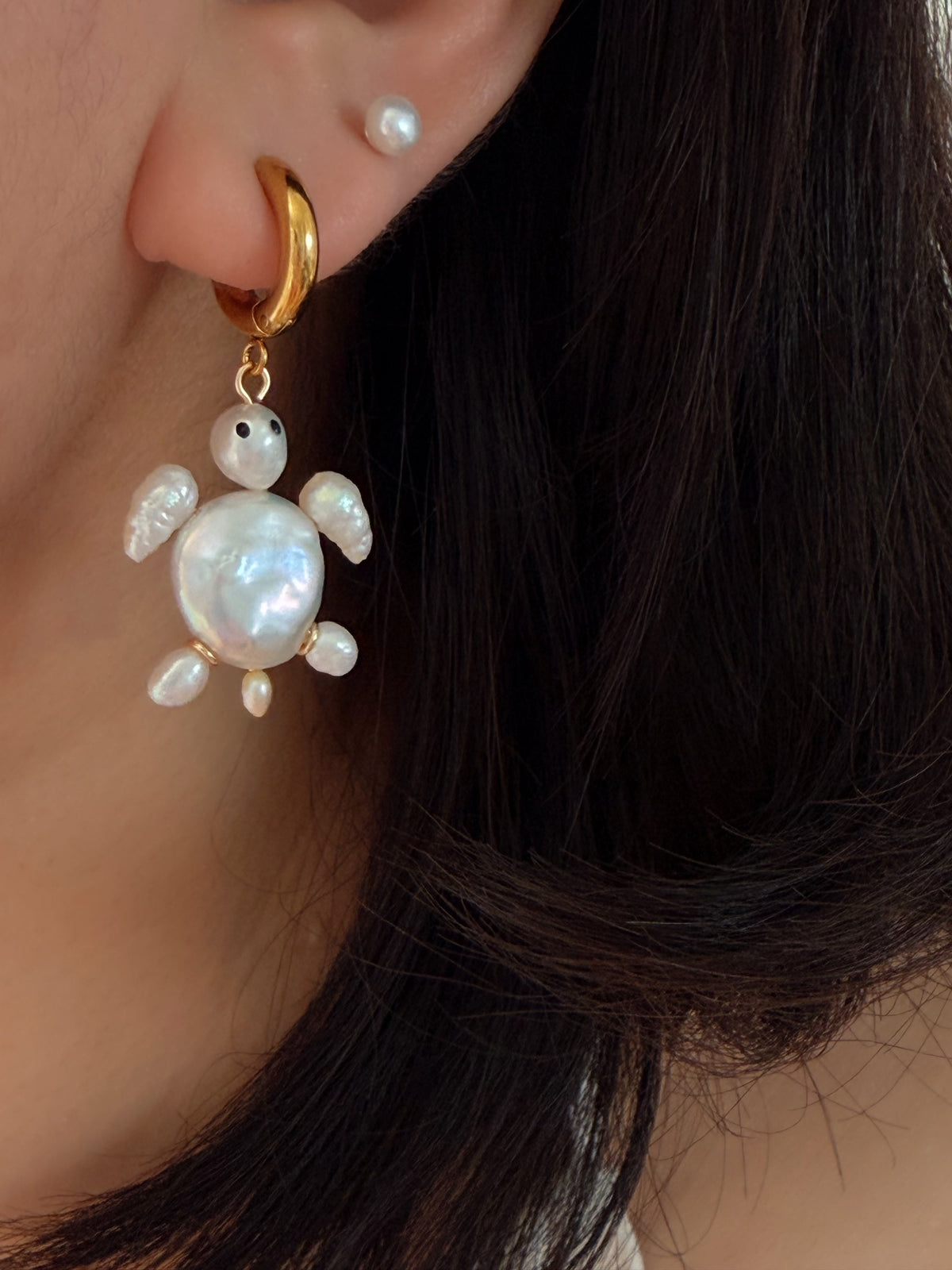 TIDELING | Baroque Pearl Sea Turtle earring or Necklace