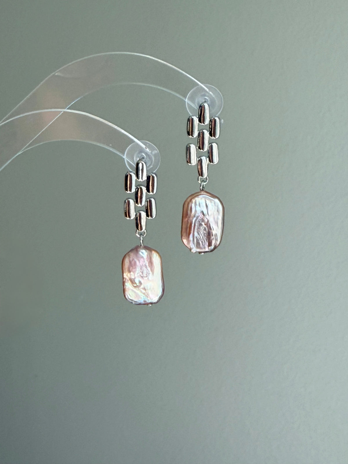 Square Baroque Pearl Woven Link Earrings – Modern Chic Drop Earrings