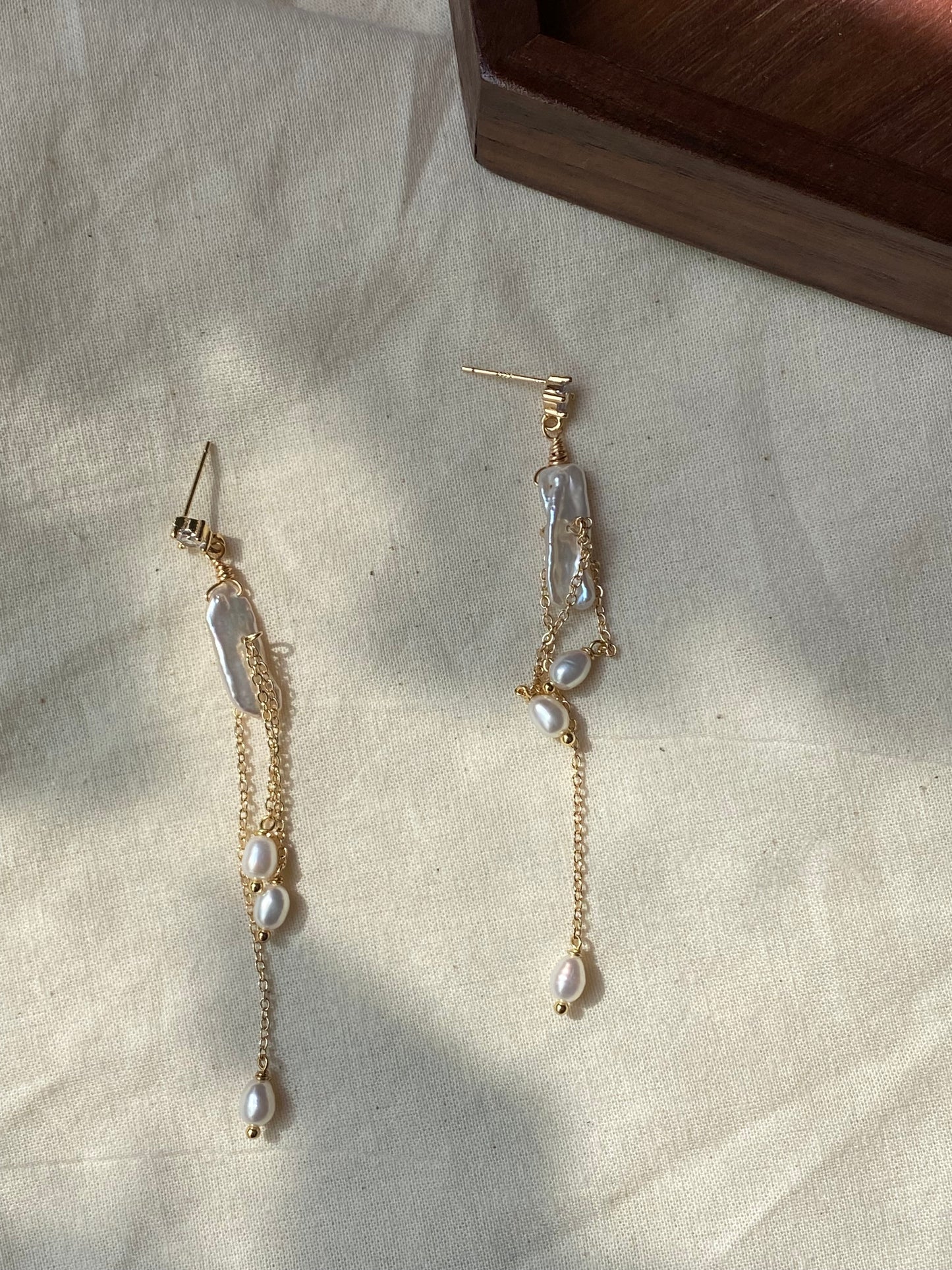 Freshwater Pearl Tassel Earrings, Long Baroque Pearl Dangle Earrings, Gold Chain Bridal Earrings, Elegant Drop Dainty Earrings gift for her