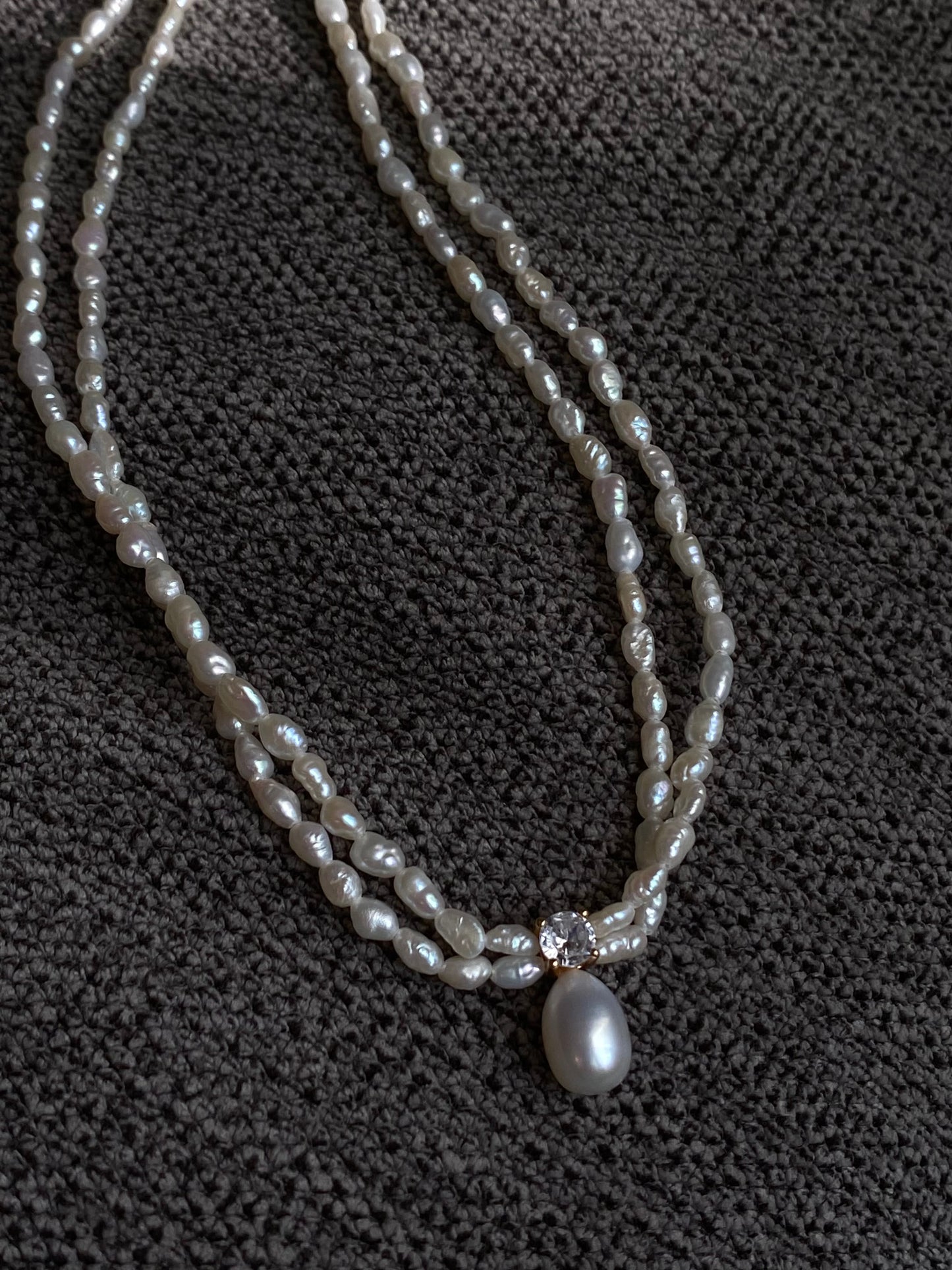 2-4MM Double Layer Pearl Necklace | Baroque Princess Style | Bridal Zircon Pendant | Elegant Wedding Gift for Her | 18K Gold Plated