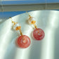Handmade Vintage Strawberry Quartz Baroque Pearl Earrings 14K Gold Wire Wrapped Dangle Elegant Daily Earrings Bridesmaid Gift for her