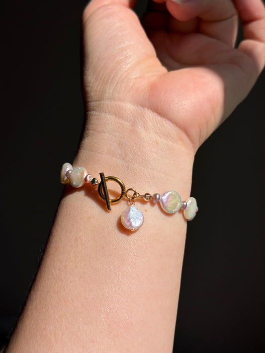 Luna Celestial  Baroque Coin Pearl  Bracelet with Toggle Clasp