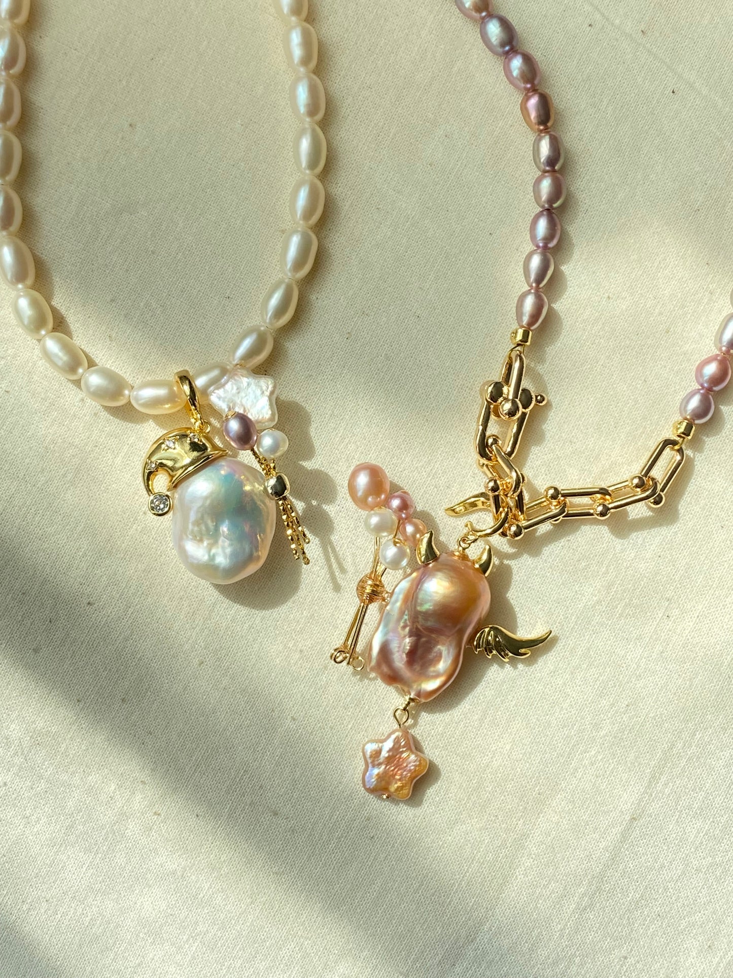Balloon Pearl Necklace – Handmade Baroque Pearl Devil or Santa Statement Jewelry
