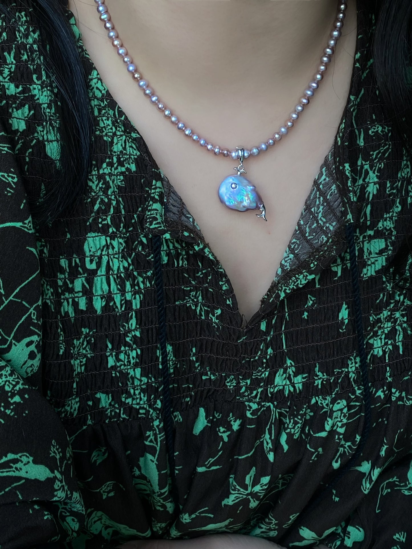 Ocean Whispers Baroque Pearl Whale Necklace Pendant | Unique Handmade Gift for her clip-on necklace charm  Dolphin necklace coastle style