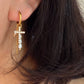 Gloria  Convertible CZ Cross & Pearl Charm Earrings