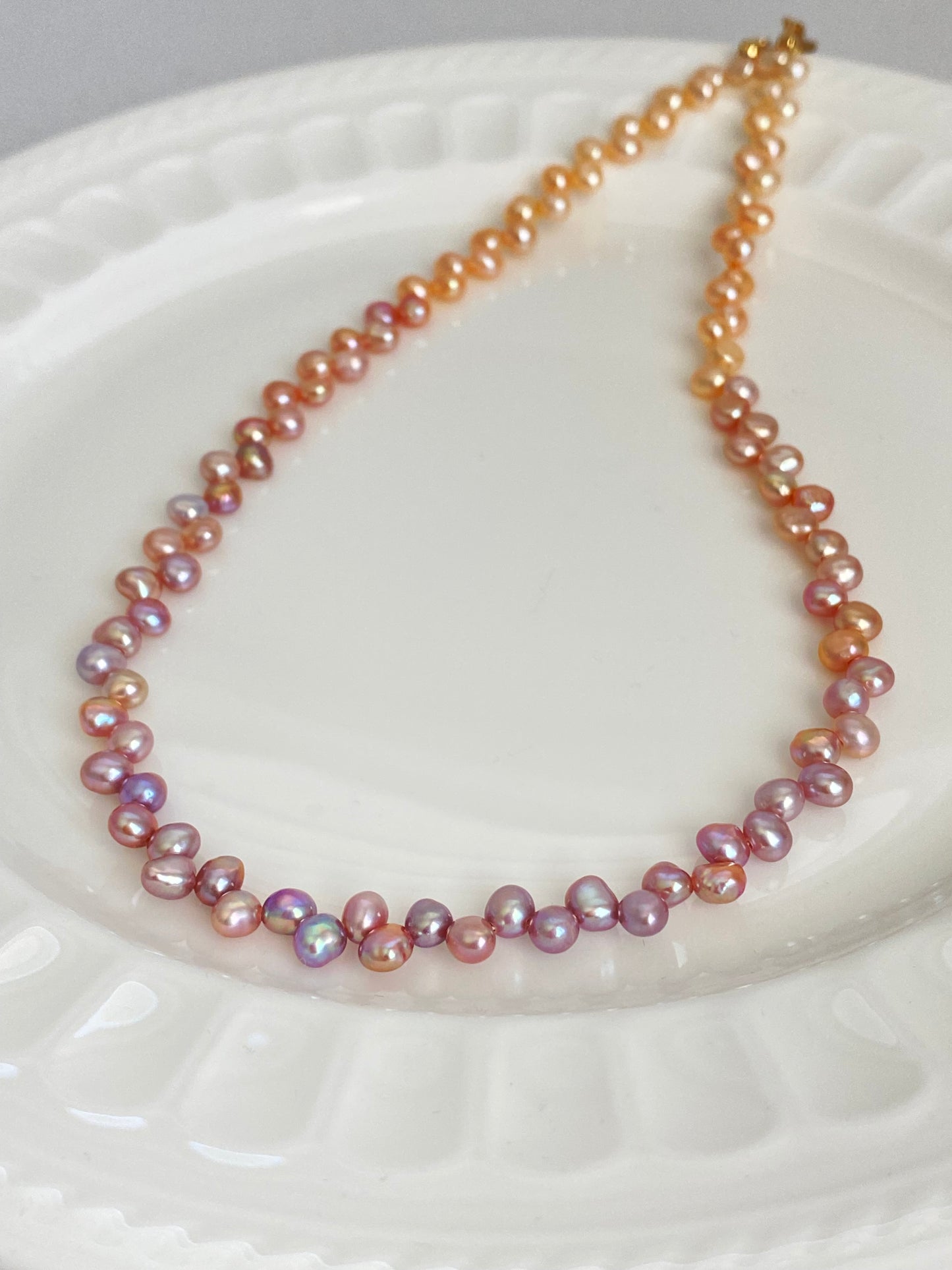 Tipsy Grape Gradient  Baroque Pearl Necklace Dreamy Wisteria Pearl Necklace 16’’ | Multi-Color Freshwater Petal Pearl Choker Gift for her