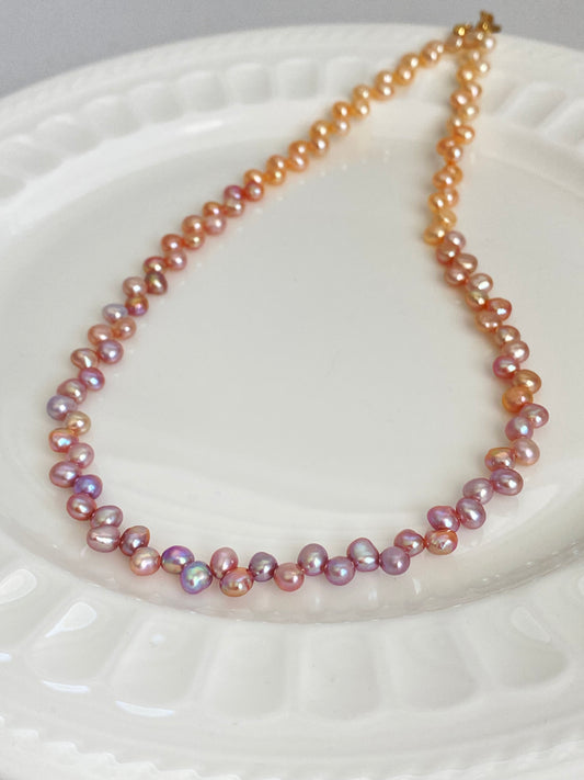Tipsy Grape Gradient  Baroque Pearl Necklace Dreamy Wisteria Pearl Necklace 16’’ | Multi-Color Freshwater Petal Pearl Choker Gift for her