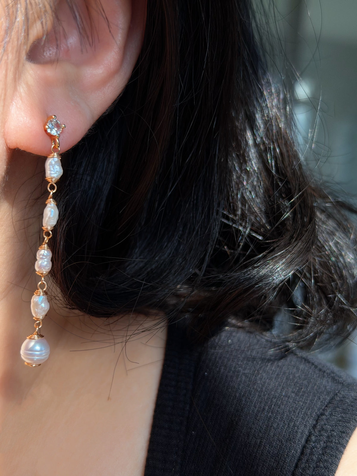 Letitia Linear Baroque Pearl Dangle Earrings