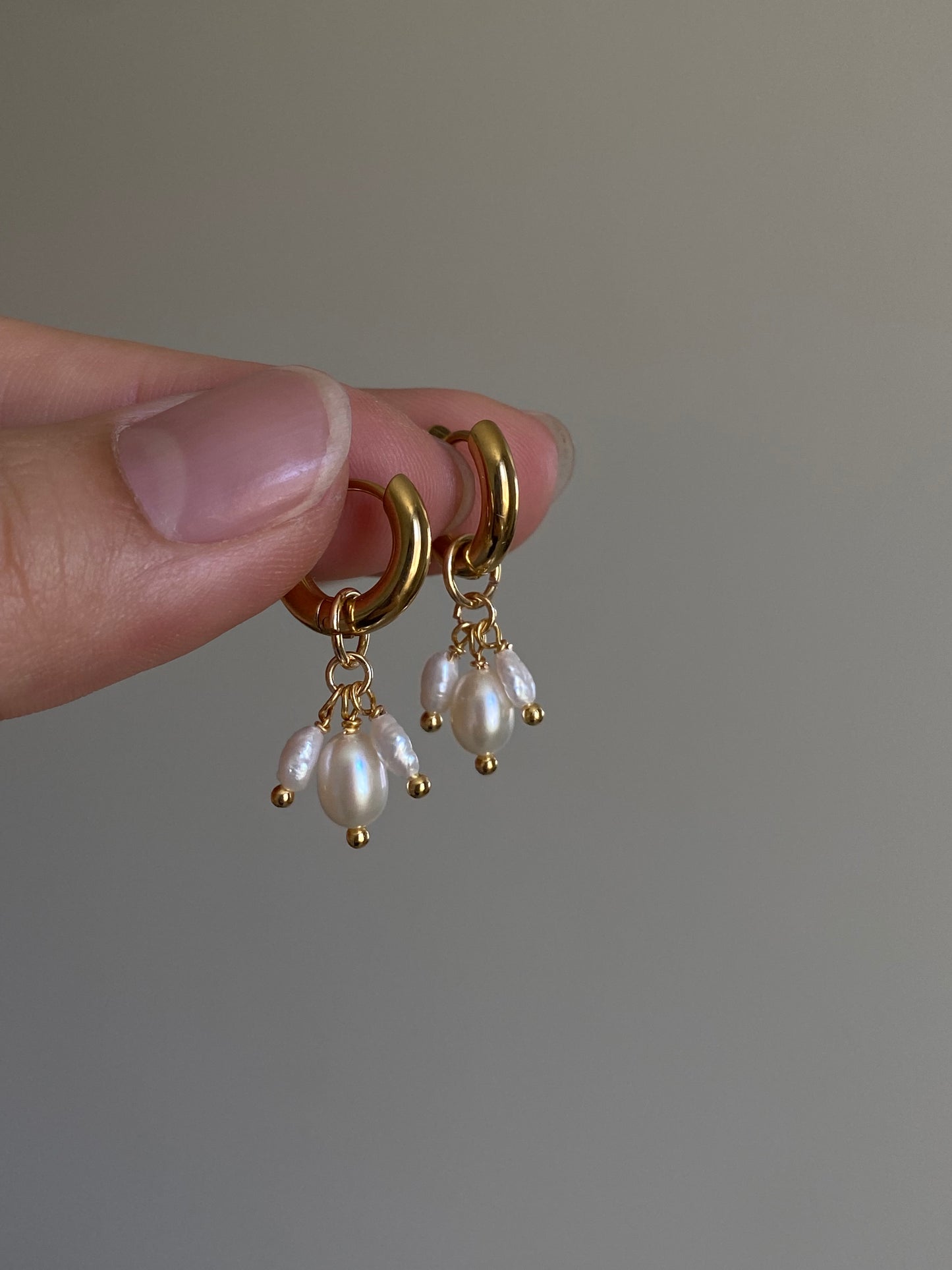 Handmade Triple Pearl 3-in-1 Hoop Earrings | Removable Freshwater Pearl Charm | Dainty Gold Hoops | Versatile Pearl Drop Earrings