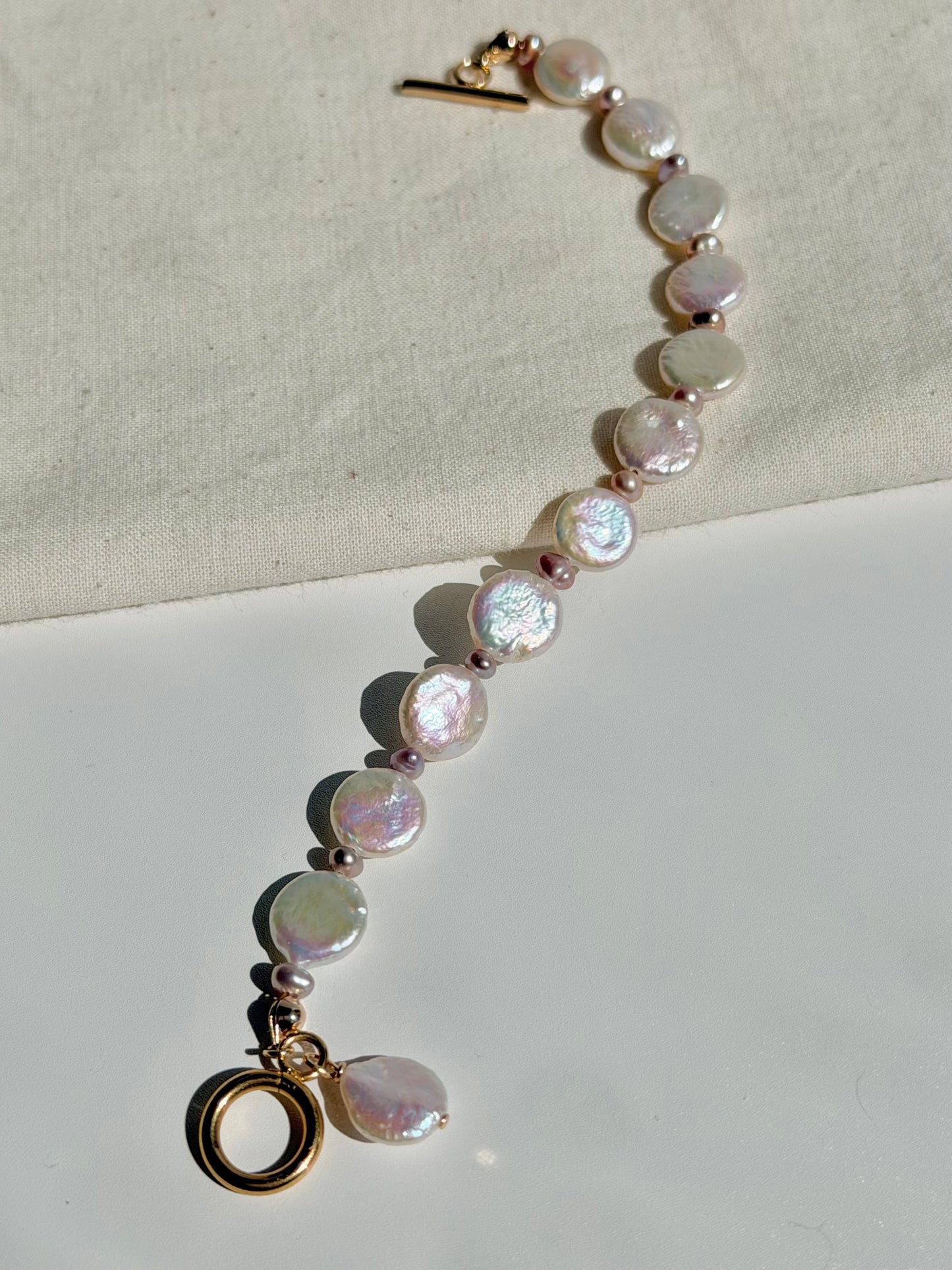 Luna Celestial  Baroque Coin Pearl  Bracelet with Toggle Clasp