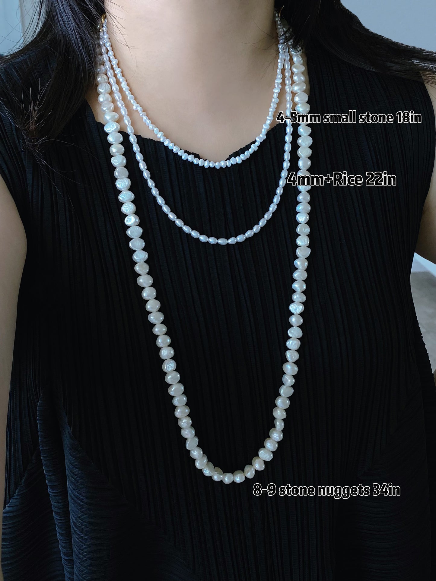 34" Long Baroque Pearl Necklace - Natural Freshwater Pearls | Tarnish-Free 18K Gold Plated Clasp -Jinger Crafting
