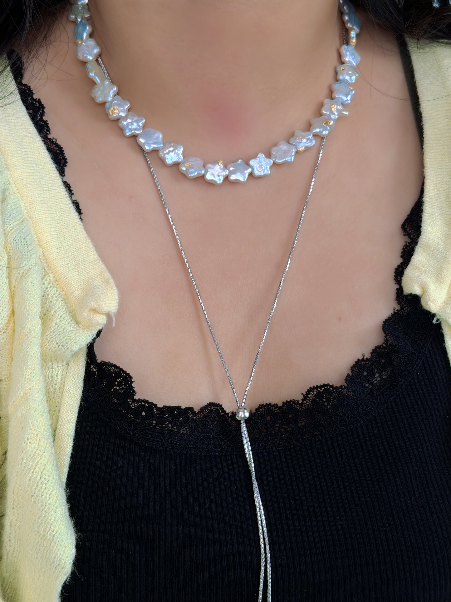 Wishing Star Baroque Pearl Necklace All star Dreamy Meteor Shower Freshwater Pearl Choker Handmade Celestial bridal Jewelry  Gift for Her