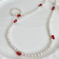 Cherry Pearl Necklace, Freshwater Pearl Choker, Handmade Fruit Jewelry, Dainty Pearl Ring, Summer Pearl Necklace, Cute Jewelry Gift for her