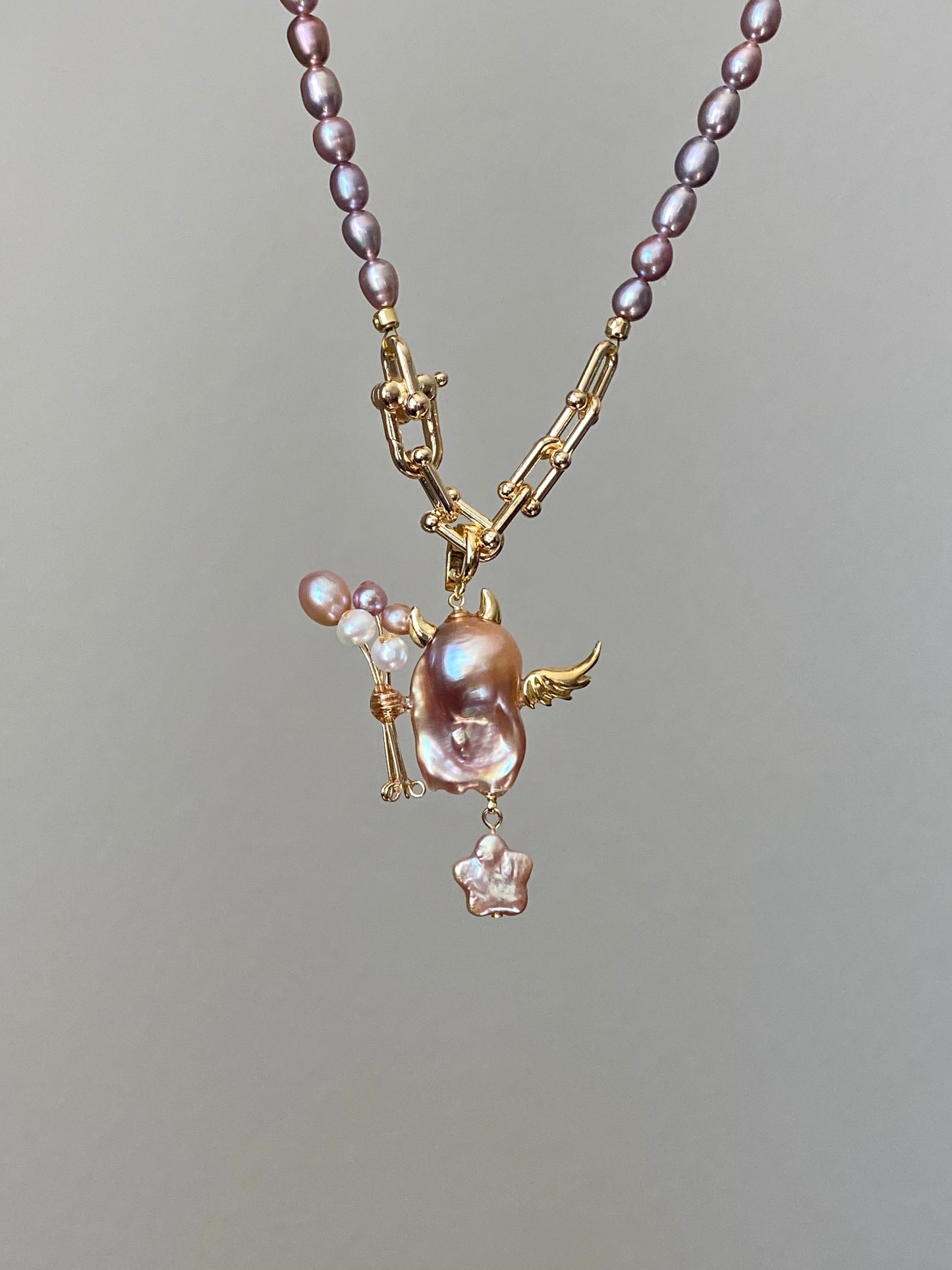 Balloon Pearl Necklace – Handmade Baroque Pearl Devil or Santa Statement Jewelry