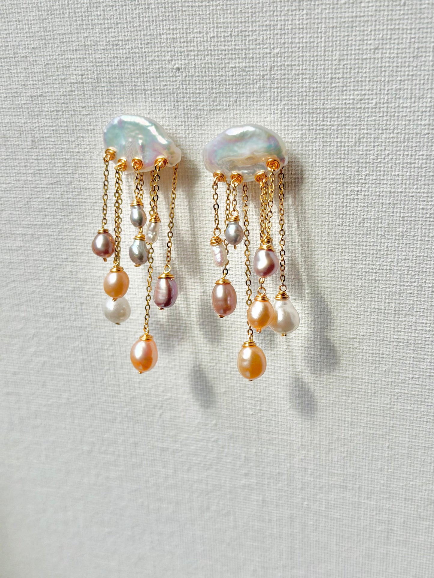 Rainstorm Hand-Drilled Pearl Cloud Earrings | Hand-woven Raindrop Jewelry