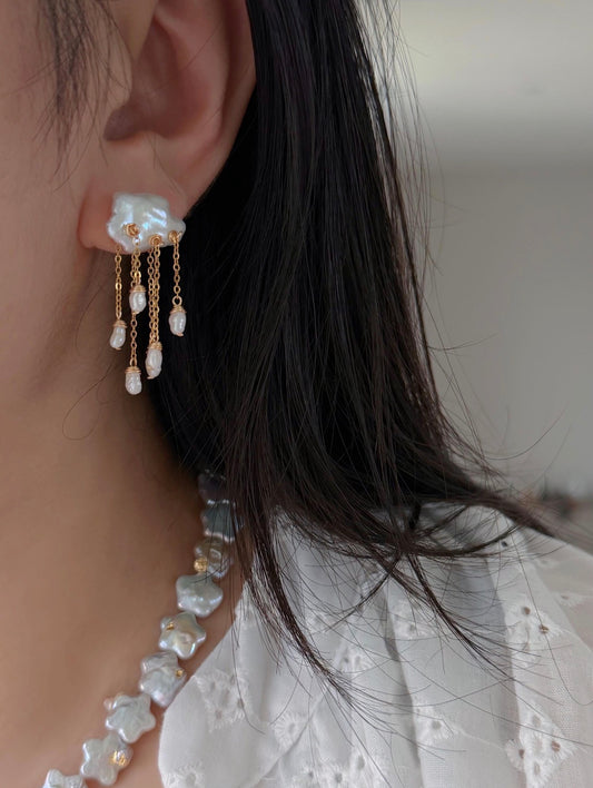 Thunderstorm Hand-Drilled Pearl Cloud Earrings | Hand-woven Raindrop Jewelry