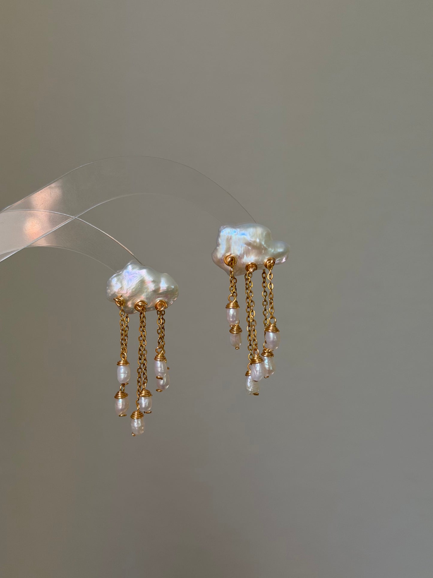 Thunderstorm Hand-Drilled Pearl Cloud Earrings | Hand-woven Raindrop Jewelry