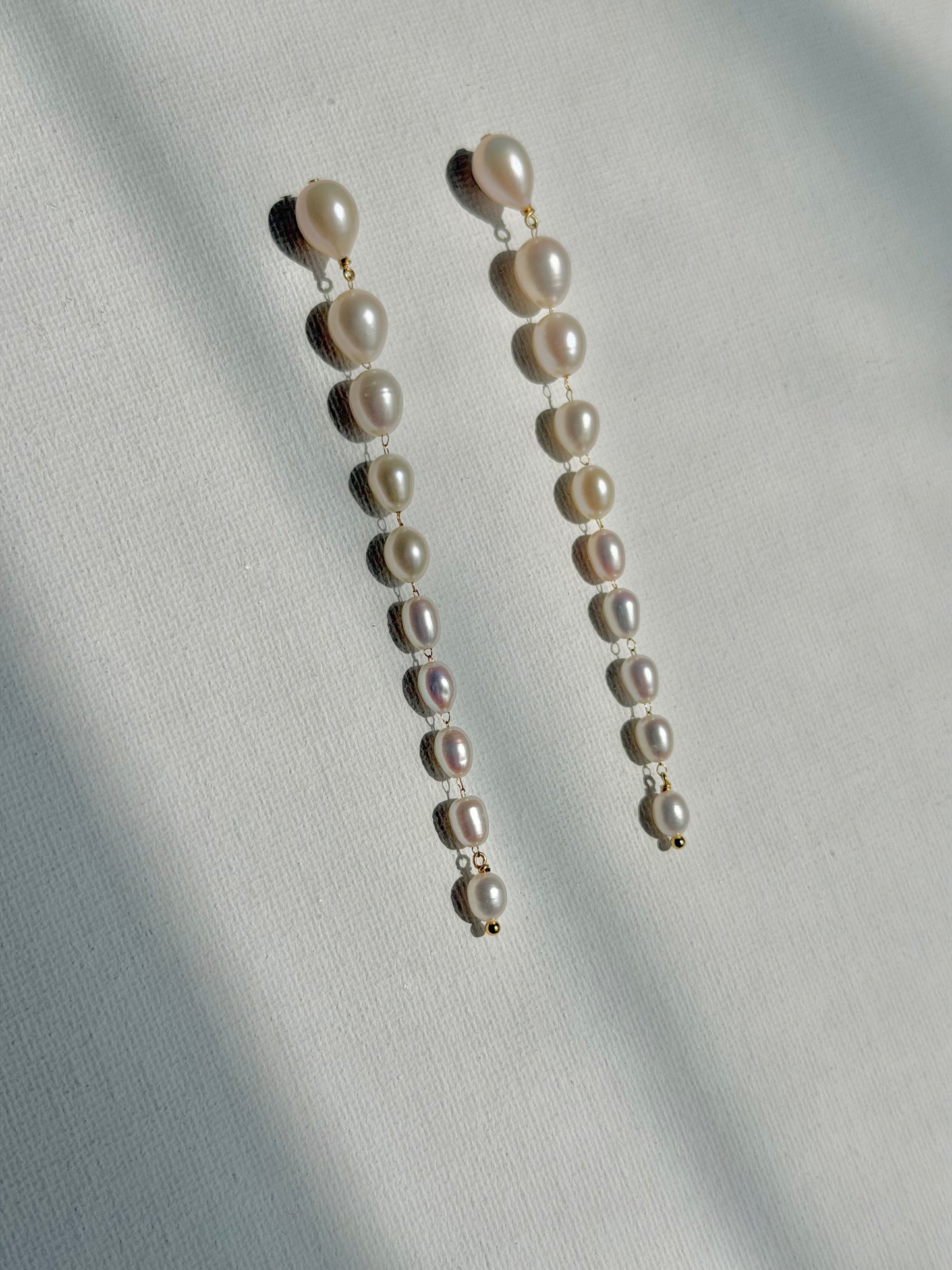 Graduated Pearl Line Earrings Long Minimalist Drop Jewelry