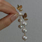 Triple Baroque Pearl Drop Earrings Gold Hummingbird Jewelry