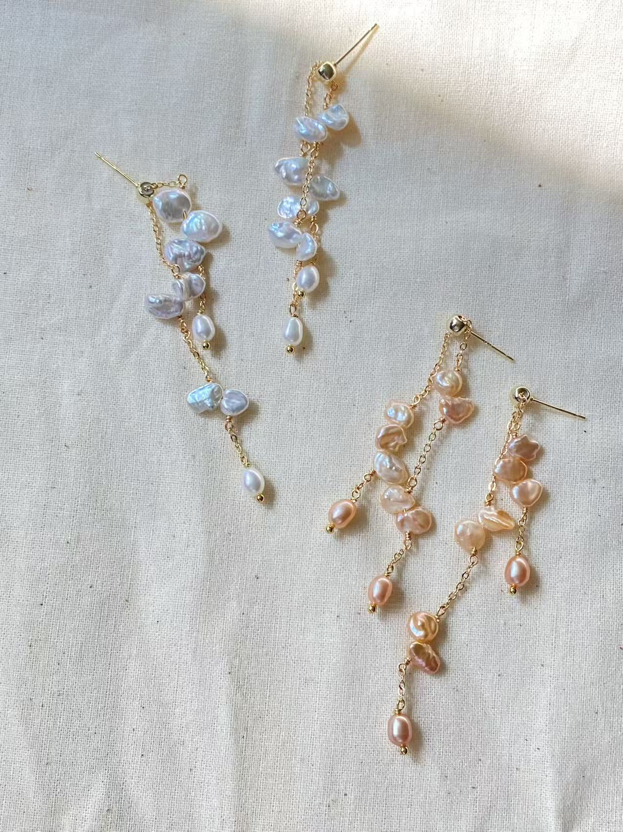 Baroque Petal Pearl Tassel Earrings Wisteria Floral Jewelry