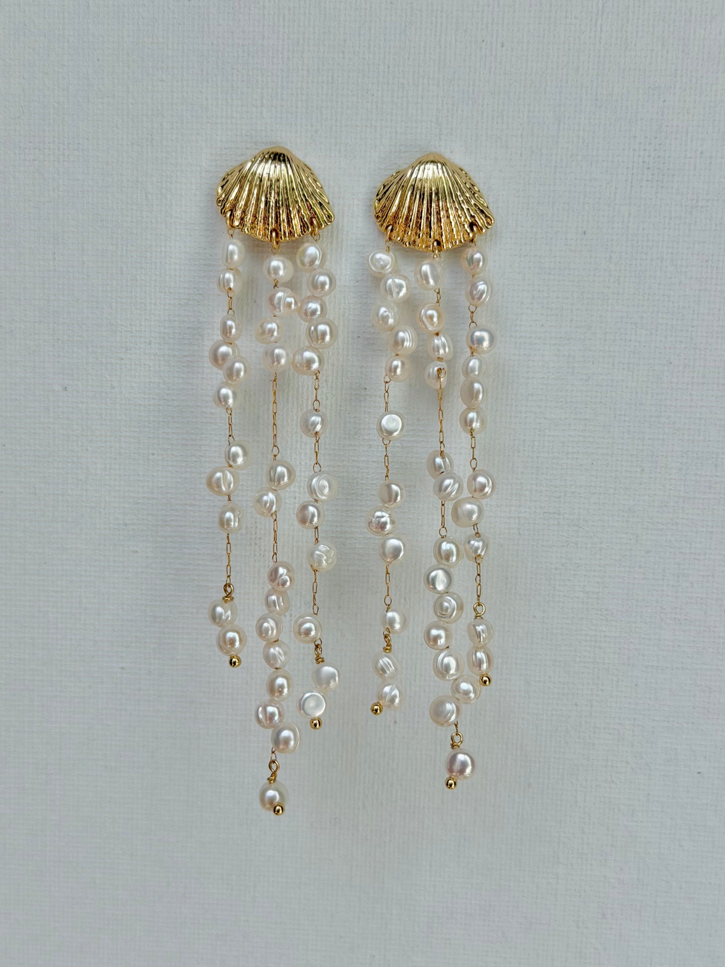 Ocean Breeze 14K Gold filled Shell baroque Keshi pearl tassel long Earring