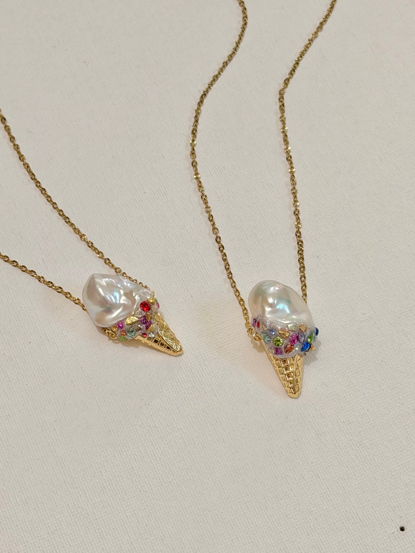 Baroque Pearl Ice Cream Cone Pendant Necklace Whimsical Jewelry