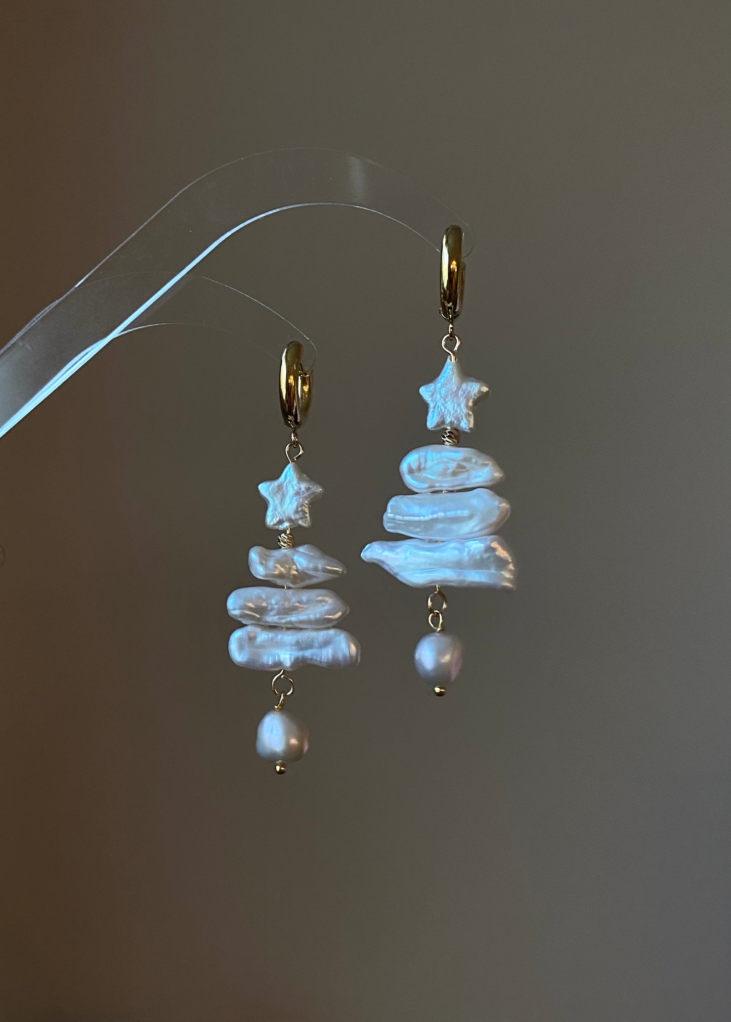 Natural baroque star pearl biwa pipa christmas tree dangle earring