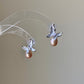 Handmade Dainty Butterfly Enamel Pearl Earrings Pink Drop Pearl Earrings Elegant Butterfly Studs Bridesmaid Gift for Her mothers day gift