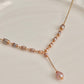 Mira  Gradient Freshwater keshi Pearl  Necklace, Minimalist Y Shape Pearl Pendant, Vintage Pearl Drop Choker wire Dangle Necklace