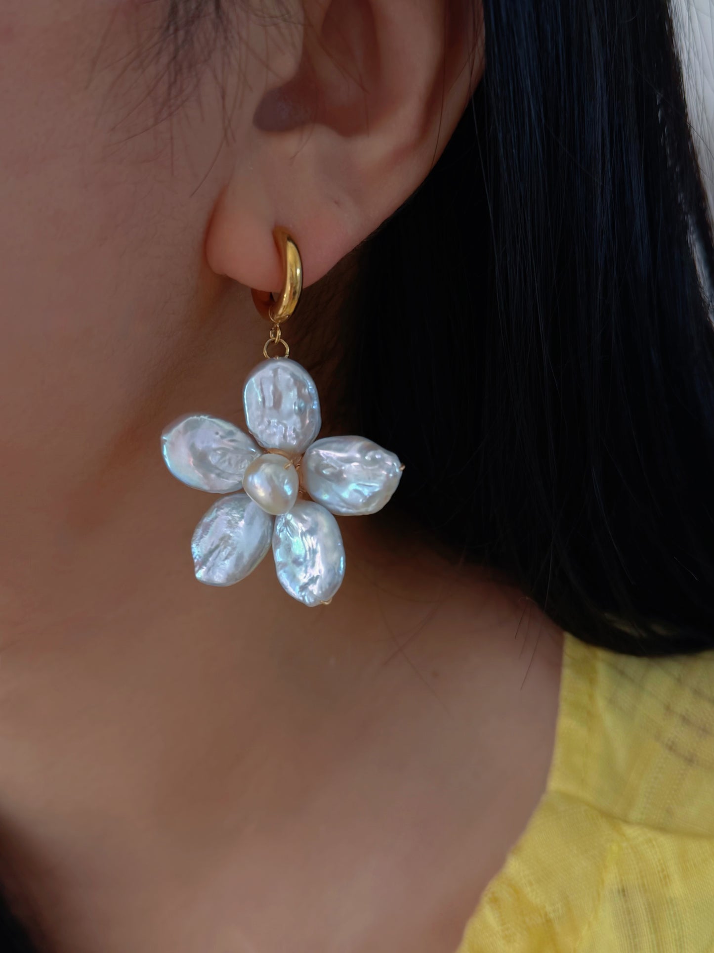 Cherry Blossom Baroque Pearl Earrings Jumbo Chunky Floral Dangle Earrings Handmade Statement Flower Pearl Earrings Spring Jewelry Gift