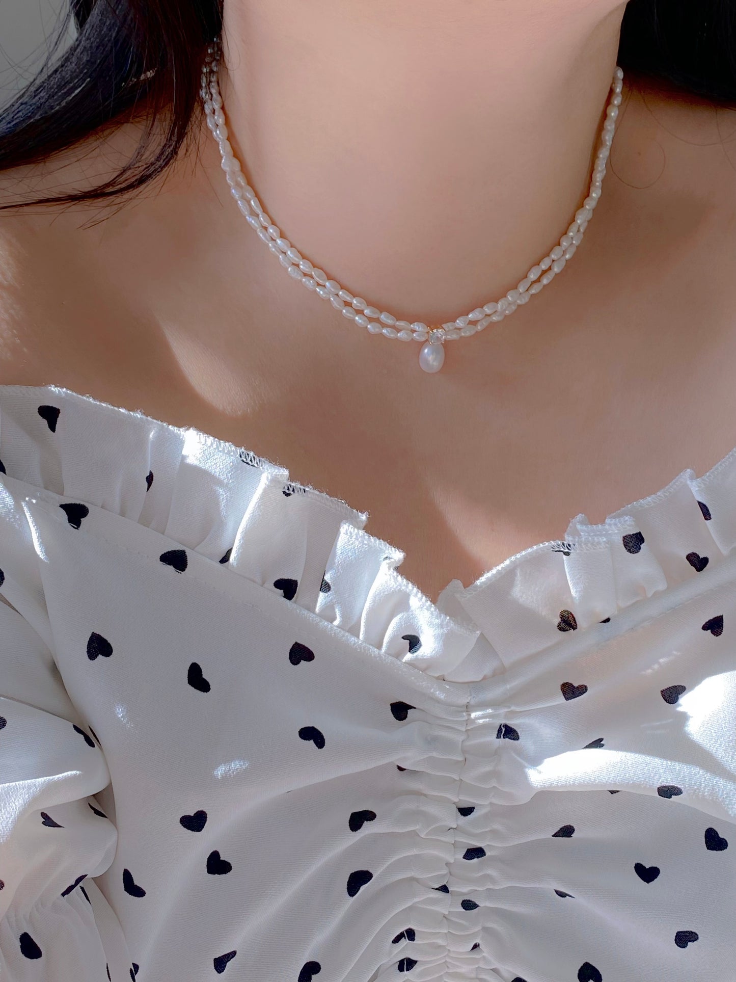 2-4MM Double Layer Pearl Necklace | Baroque Princess Style | Bridal Zircon Pendant | Elegant Wedding Gift for Her | 18K Gold Plated