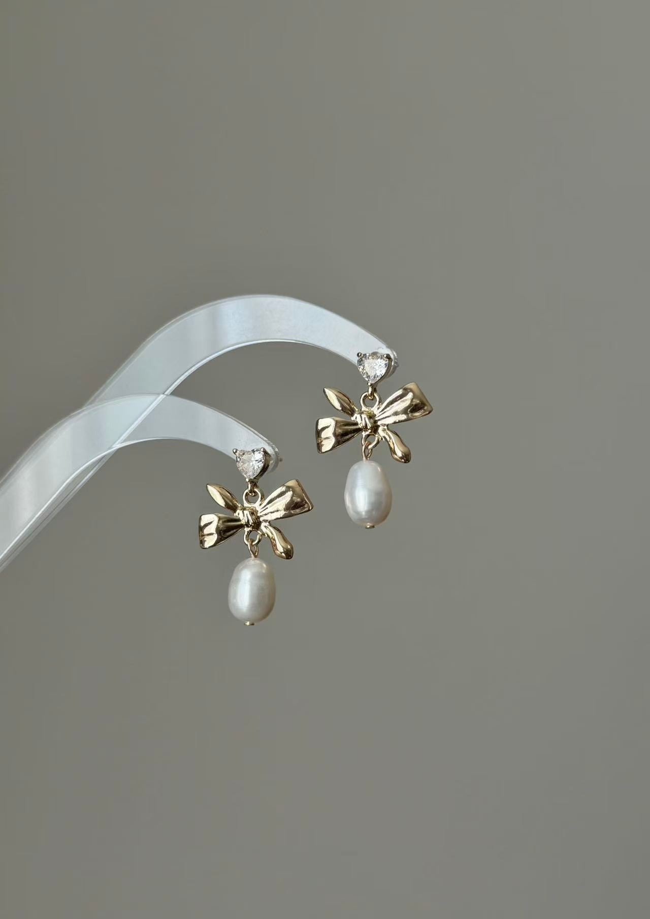 Heart Zirconia Bow Pearl Earrings Vintage Coquette Jewelry