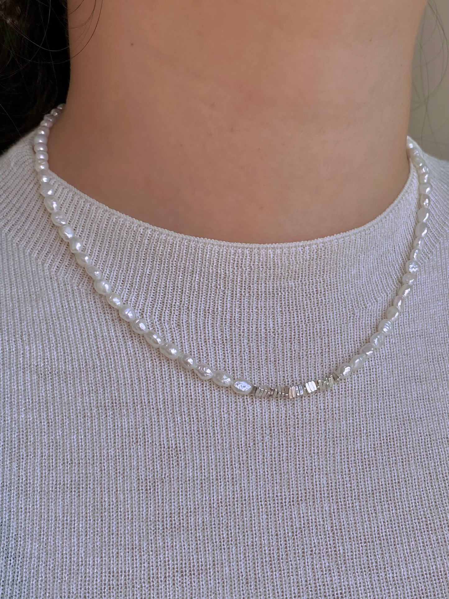 Elegant Keshi Pearl Necklace, 3mm+ Freshwater Pearls with Sterling Silver Necklace Dainty Minimalist  Layering Necklace, Gift for Her