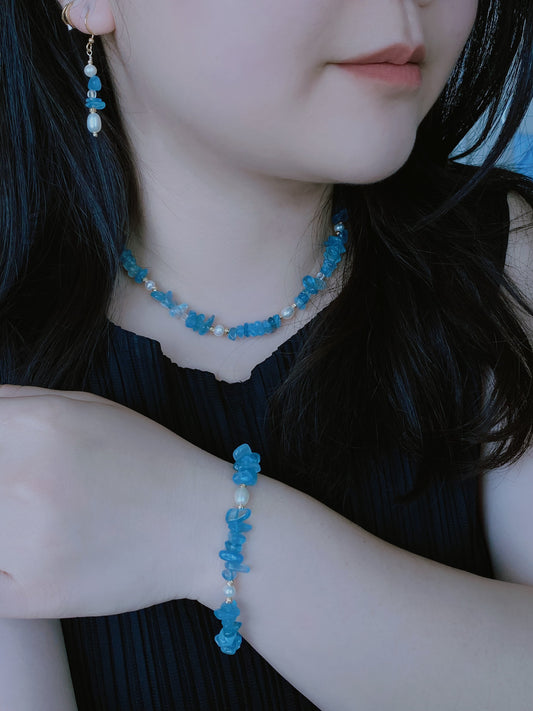 Aquamarine and Pearl Jewelry Necklace Bracelet Earrings 3 Piece Set  Convertible Long Necklace March Birthstone Gift for Her Bridesmaid Gift