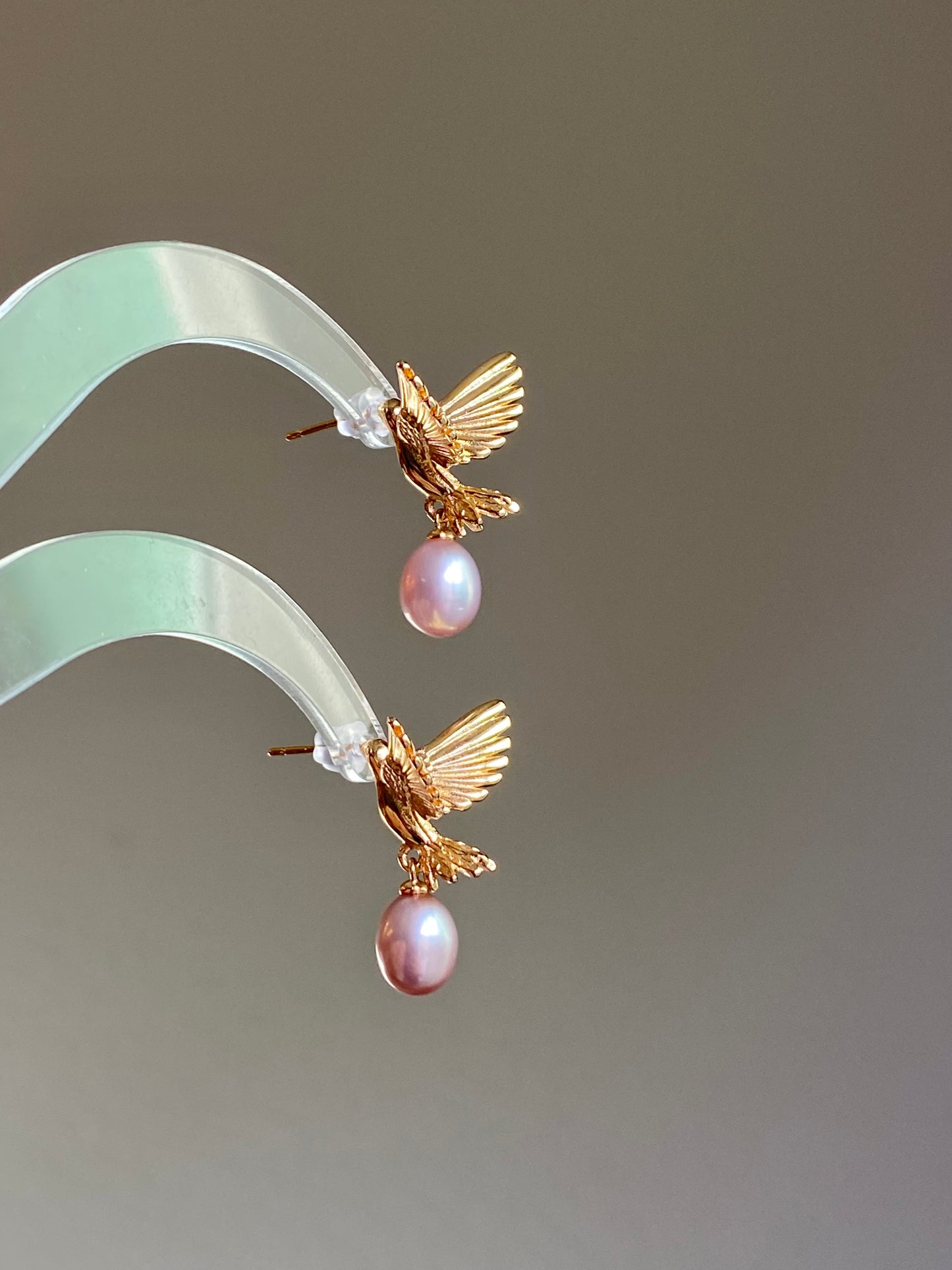 Soaring Bird  Lavender  Pink Pearl Stud Statement Earrings Dainty Everyday Elegance  Romantic Weddings Jewelry Bridesmaid Gift for her