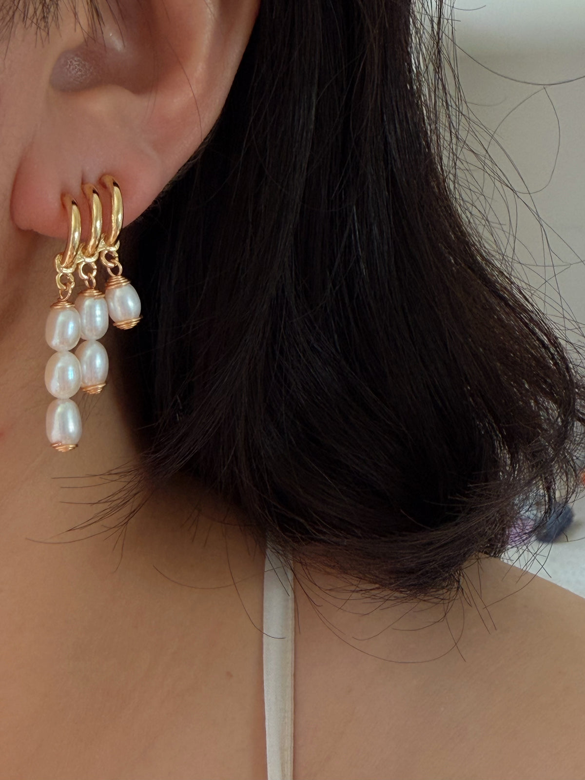 TRINITY DROP | Faux Triple Piercing Pearl Earrings