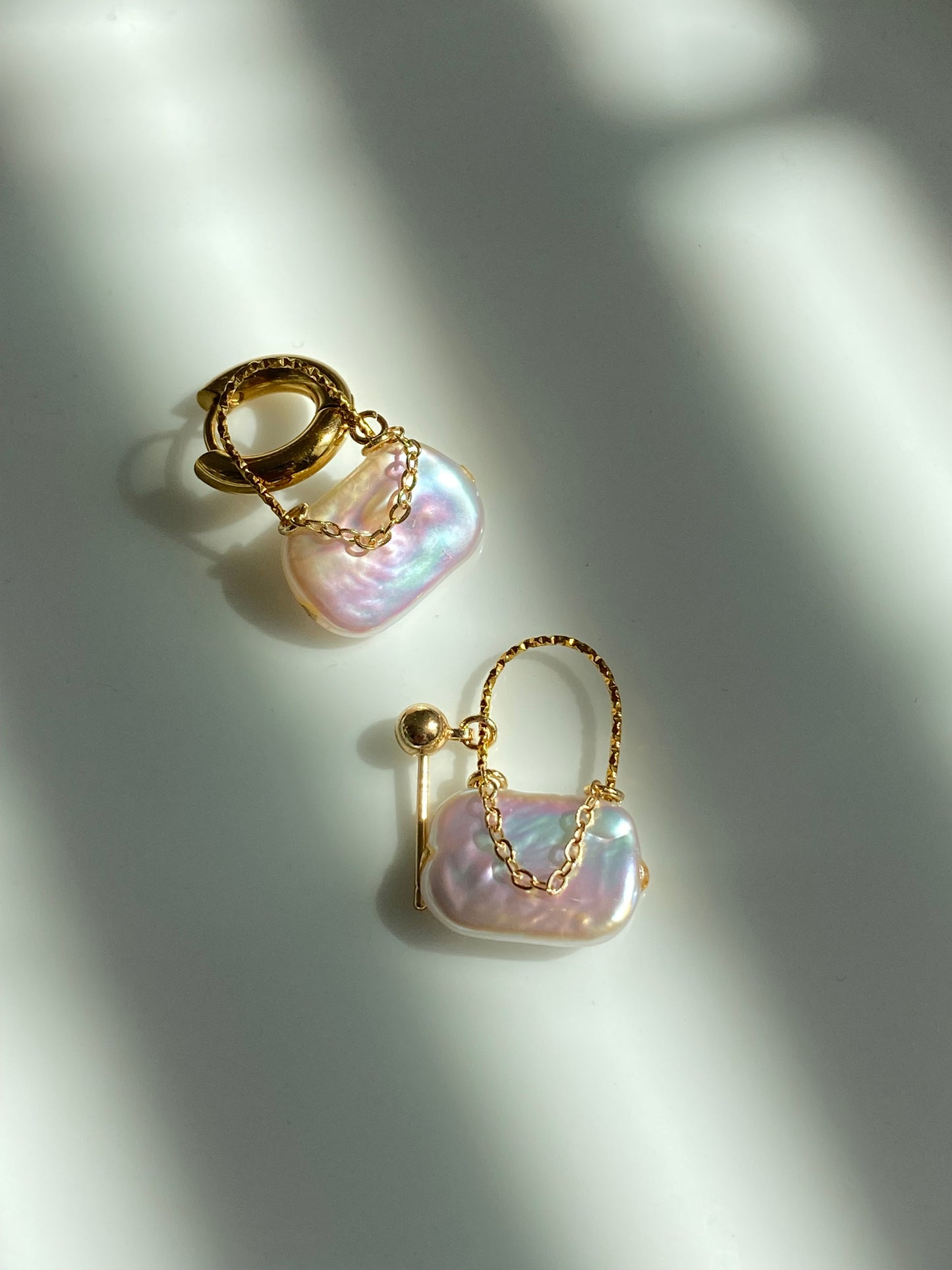 Baroque Pearl Mini Shoulder Bag Earrings  Gold Plated Hoop Purse Dangle Handmade Unique Luster Pearl Statement Jewelry Birthday Gift for Her
